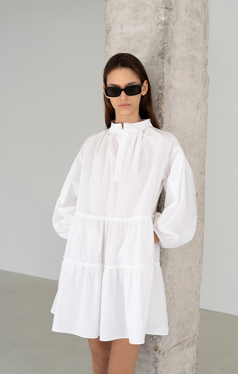 ETHER GATHERED DRESS (WHITE)
