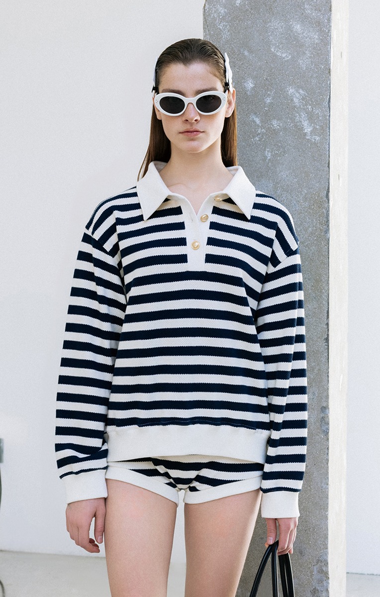 CLEMENT POLO TOP (IVORY, STRIPE)